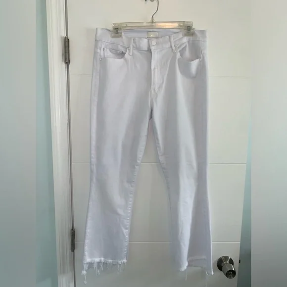MOTHER The Insider Crop Step Fray in Fairest of them All White Jeans Denim 31 - Picture 10 of 16